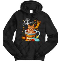 Funny Cat Leaf Fall Hello Autumn Cute Kitten Cat Lovers Tie Dye Hoodie