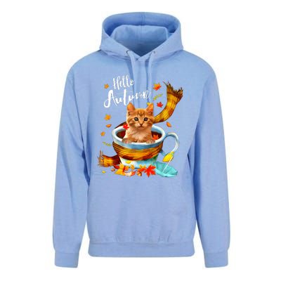 Funny Cat Leaf Fall Hello Autumn Cute Kitten Cat Lovers Unisex Surf Hoodie