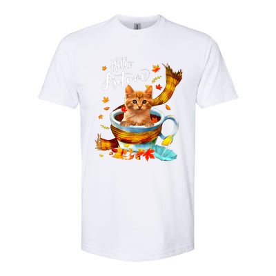 Funny Cat Leaf Fall Hello Autumn Cute Kitten Cat Lovers Softstyle CVC T-Shirt