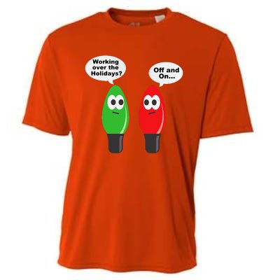 Funny Christmas Lights Joke Light Bulb Working Off On Pun Cooling Performance Crew T-Shirt