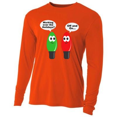 Funny Christmas Lights Joke Light Bulb Working Off On Pun Cooling Performance Long Sleeve Crew