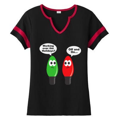 Funny Christmas Lights Joke Light Bulb Working Off On Pun Ladies Halftime Notch Neck Tee