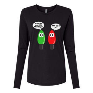 Funny Christmas Lights Joke Light Bulb Working Off On Pun Womens Cotton Relaxed Long Sleeve T-Shirt