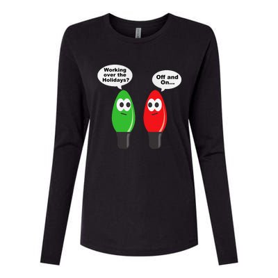 Funny Christmas Lights Joke Light Bulb Working Off On Pun Womens Cotton Relaxed Long Sleeve T-Shirt