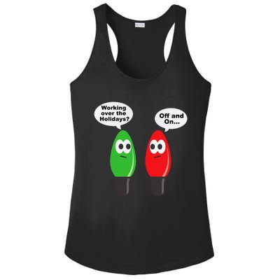 Funny Christmas Lights Joke Light Bulb Working Off On Pun Ladies PosiCharge Competitor Racerback Tank