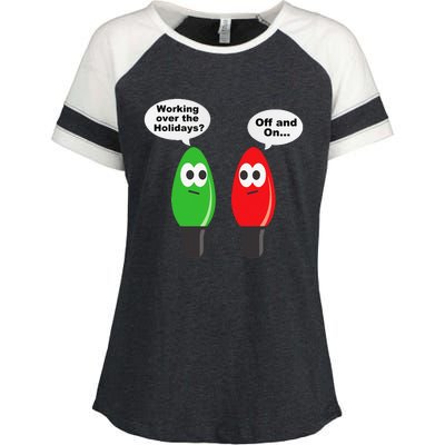 Funny Christmas Lights Joke Light Bulb Working Off On Pun Enza Ladies Jersey Colorblock Tee