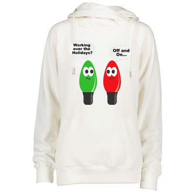 Funny Christmas Lights Joke Light Bulb Working Off On Pun Womens Funnel Neck Pullover Hood