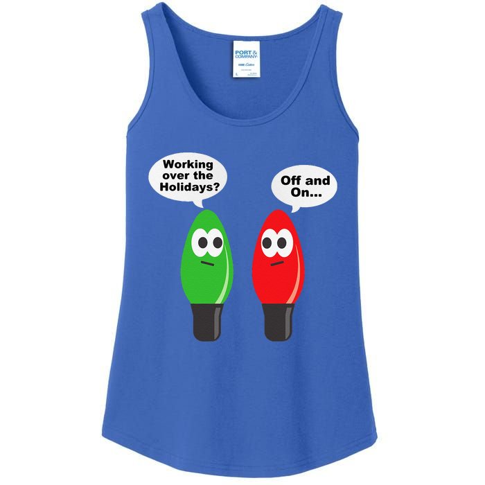 Funny Christmas Lights Joke Light Bulb Working Off On Pun Ladies Essential Tank