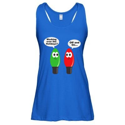 Funny Christmas Lights Joke Light Bulb Working Off On Pun Ladies Essential Flowy Tank