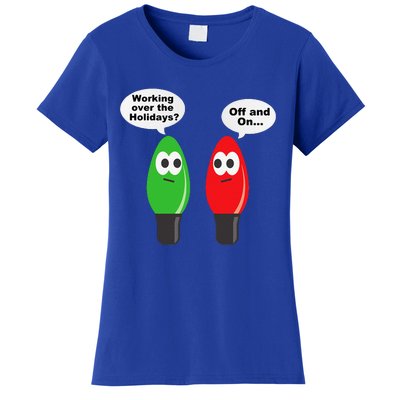 Funny Christmas Lights Joke Light Bulb Working Off On Pun Women's T-Shirt