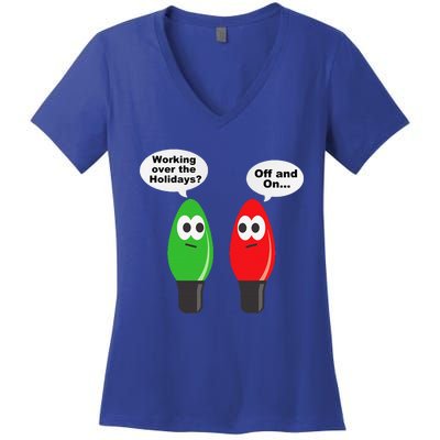 Funny Christmas Lights Joke Light Bulb Working Off On Pun Women's V-Neck T-Shirt