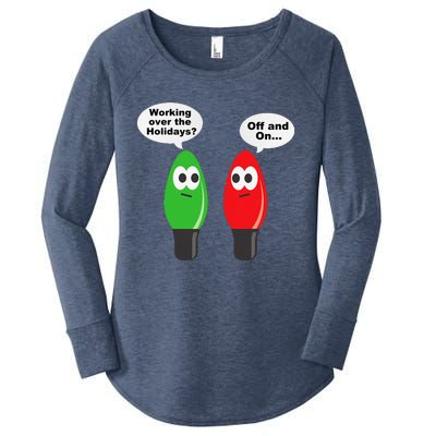 Funny Christmas Lights Joke Light Bulb Working Off On Pun Women's Perfect Tri Tunic Long Sleeve Shirt