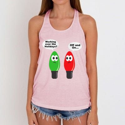 Funny Christmas Lights Joke Light Bulb Working Off On Pun Women's Knotted Racerback Tank