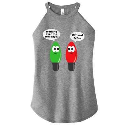 Funny Christmas Lights Joke Light Bulb Working Off On Pun Women's Perfect Tri Rocker Tank