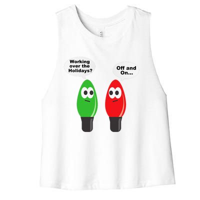 Funny Christmas Lights Joke Light Bulb Working Off On Pun Women's Racerback Cropped Tank