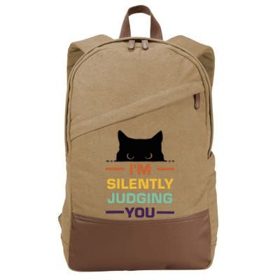 Funny Cats Lover I'm Silently Judging You Black Cat Cotton Canvas Backpack