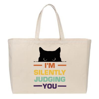 Funny Cats Lover I'm Silently Judging You Black Cat Cotton Canvas Jumbo Tote