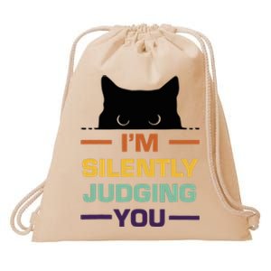 Funny Cats Lover I'm Silently Judging You Black Cat Drawstring Bag