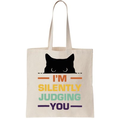 Funny Cats Lover I'm Silently Judging You Black Cat Tote Bag