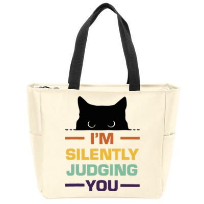 Funny Cats Lover I'm Silently Judging You Black Cat Zip Tote Bag