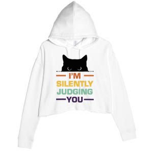 Funny Cats Lover I'm Silently Judging You Black Cat Crop Fleece Hoodie