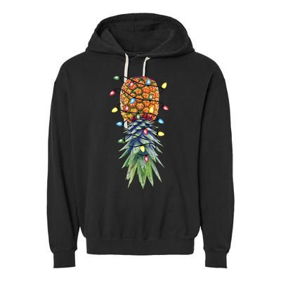 Funny Christmas Lights Upside Down Pineapple Swinger Funny Gift Garment-Dyed Fleece Hoodie