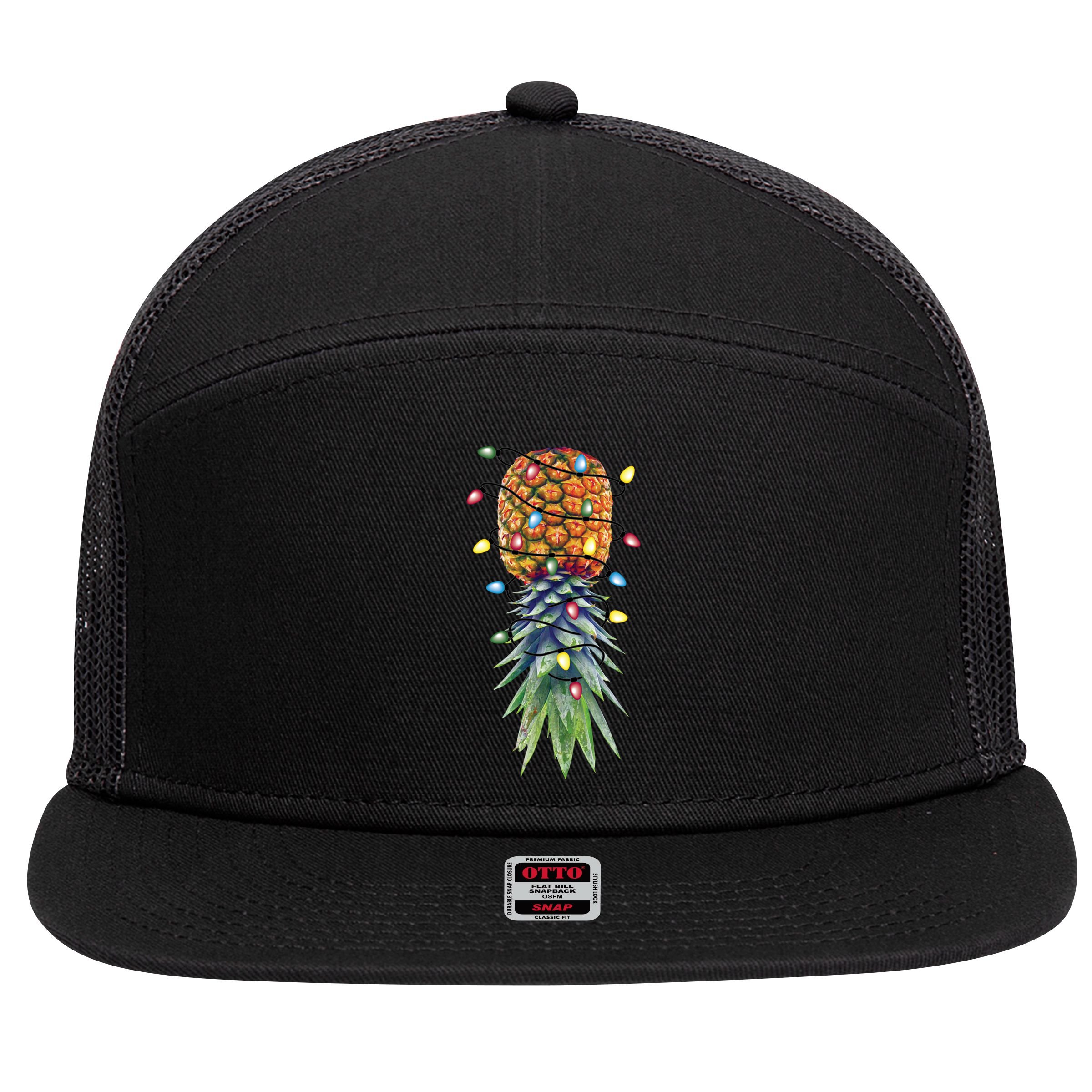 Funny Christmas Lights Upside Down Pineapple Swinger Funny Gift 7 Panel Mesh Trucker Snapback Hat