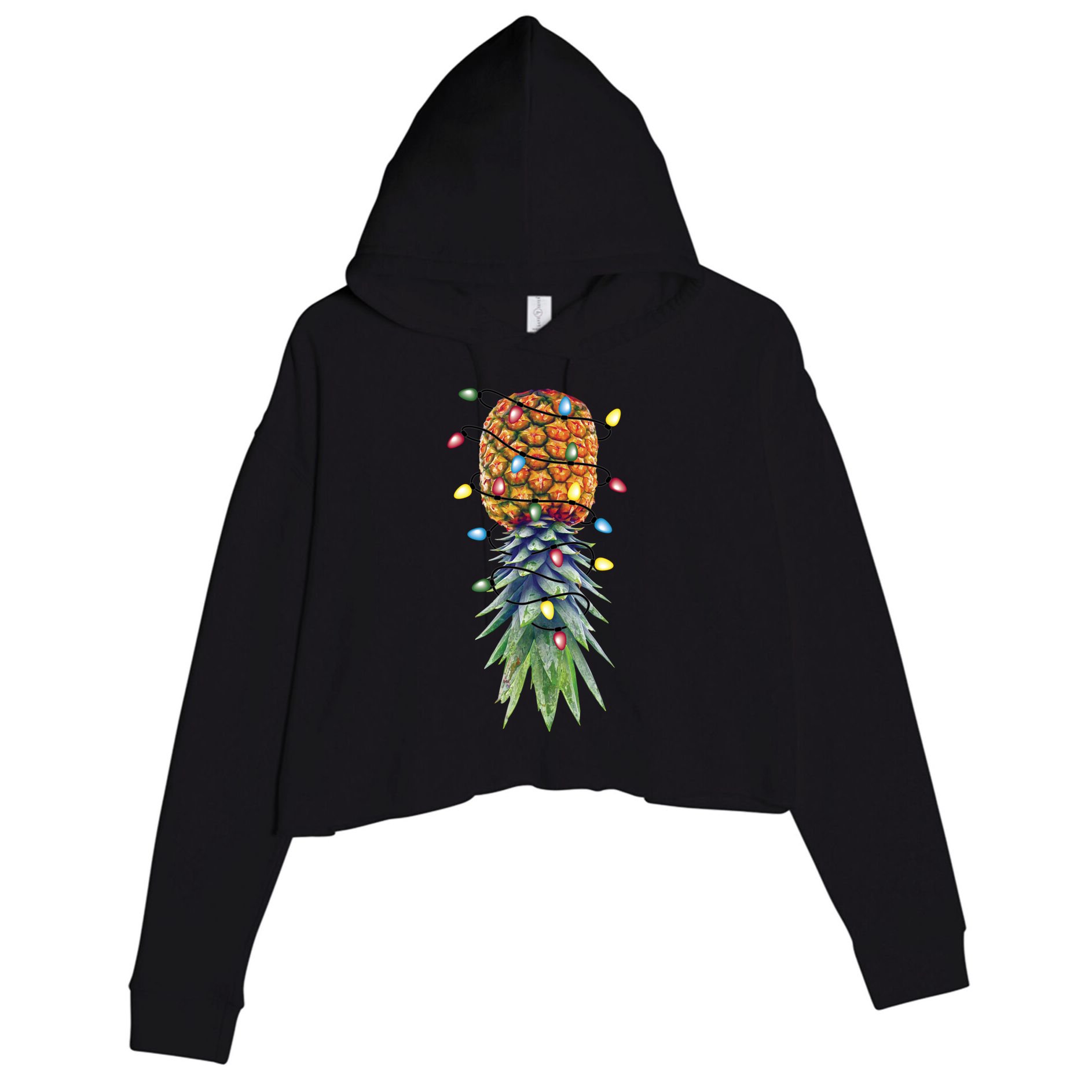Funny Christmas Lights Upside Down Pineapple Swinger Funny Gift Crop Fleece Hoodie