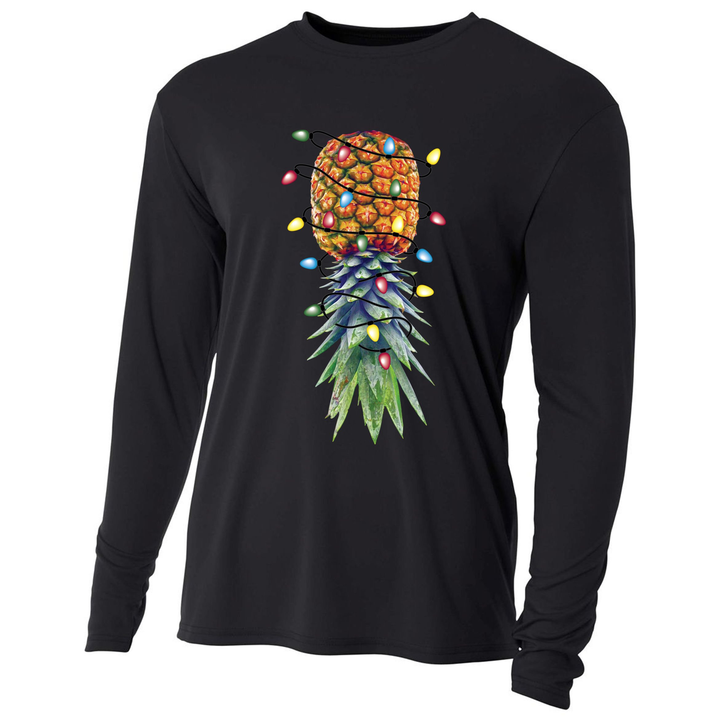 Funny Christmas Lights Upside Down Pineapple Swinger Funny Gift Cooling Performance Long Sleeve Crew