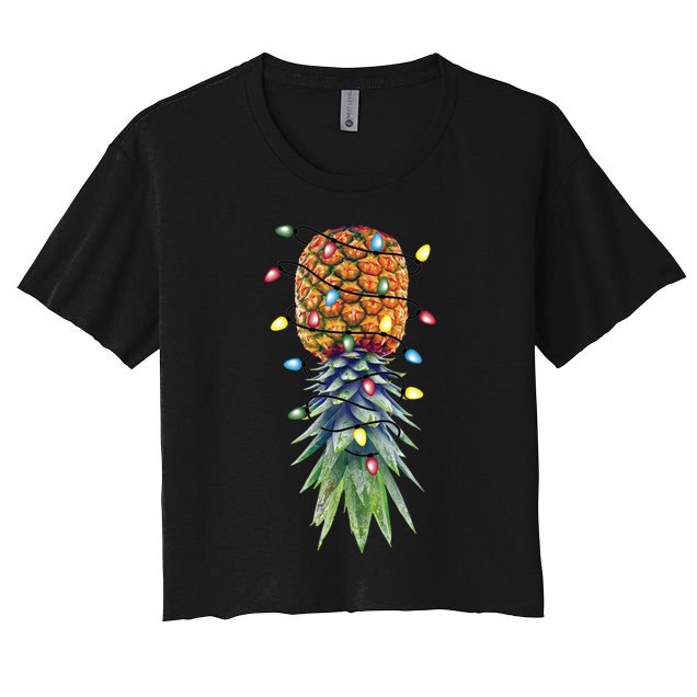 Funny Christmas Lights Upside Down Pineapple Swinger Funny Gift Women's Crop Top Tee