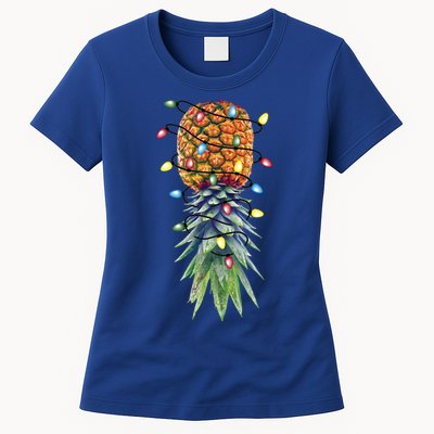 Funny Christmas Lights Upside Down Pineapple Swinger Funny Gift Womens T-Shirt