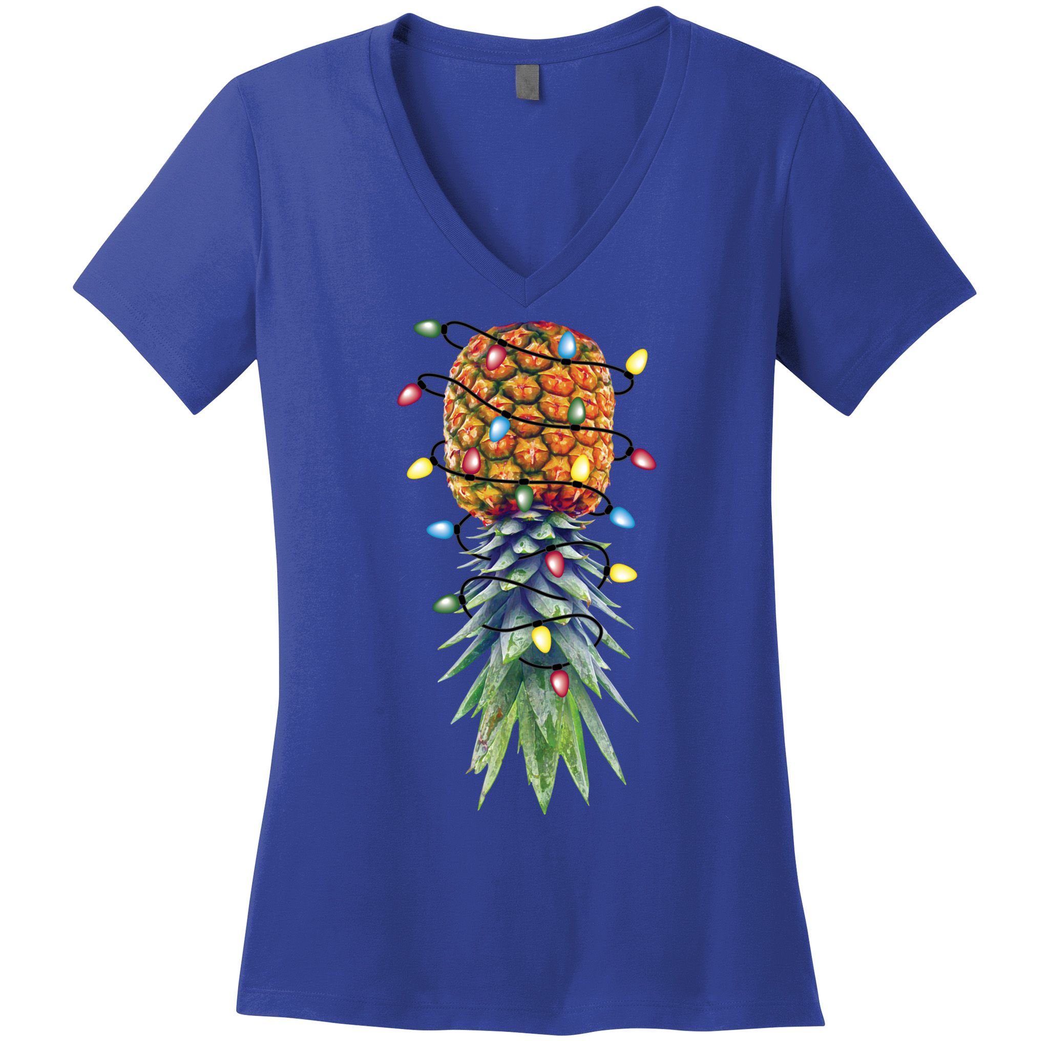 Funny Christmas Lights Upside Down Pineapple Swinger Funny Gift Women's V-Neck T-Shirt