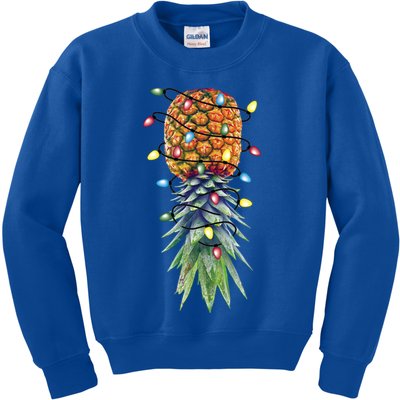 Funny Christmas Lights Upside Down Pineapple Swinger Funny Gift Kids Sweatshirt