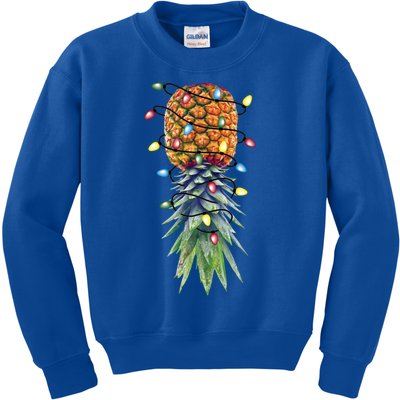 Funny Christmas Lights Upside Down Pineapple Swinger Funny Gift Kids Sweatshirt