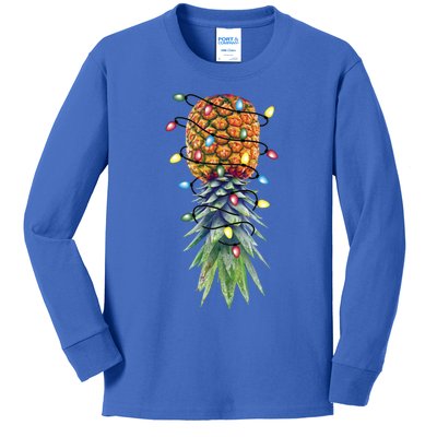 Funny Christmas Lights Upside Down Pineapple Swinger Funny Gift Kids Long Sleeve Shirt