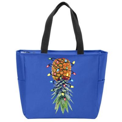 Funny Christmas Lights Upside Down Pineapple Swinger Funny Gift Zip Tote Bag