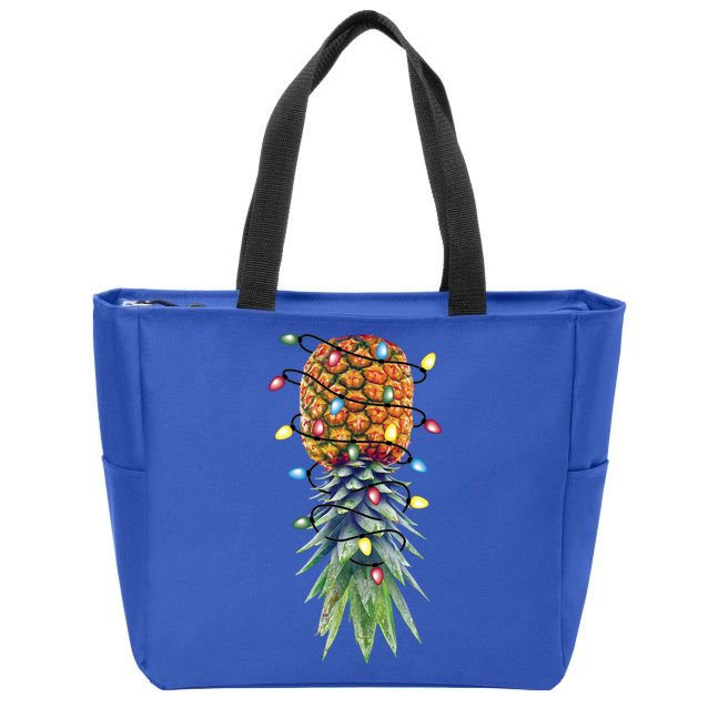 Funny Christmas Lights Upside Down Pineapple Swinger Funny Gift Zip Tote Bag