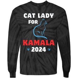 Funny Cat Lady Kamala Harris President 2024 Cat Mom Tie-Dye Long Sleeve Shirt