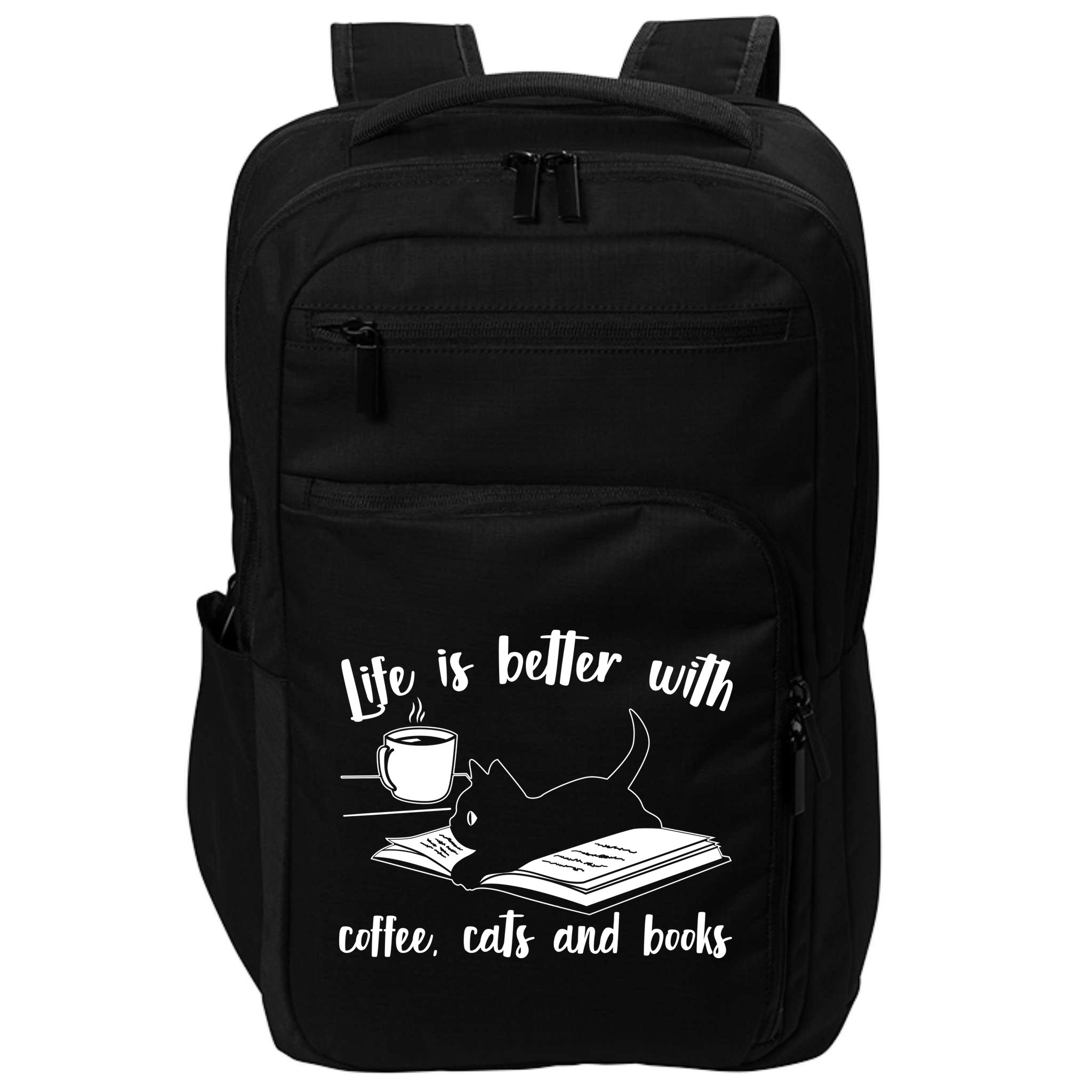 Funny Cute Life Is Better With Coffee Cats And Books Impact Tech Backpack