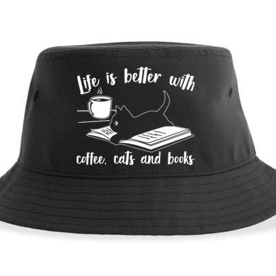 Funny Cute Life Is Better With Coffee Cats And Books Sustainable Bucket Hat