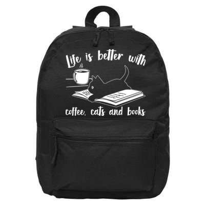 Funny Cute Life Is Better With Coffee Cats And Books 16 in Basic Backpack