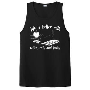 Funny Cute Life Is Better With Coffee Cats And Books PosiCharge Competitor Tank