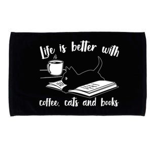 Funny Cute Life Is Better With Coffee Cats And Books Microfiber Hand Towel