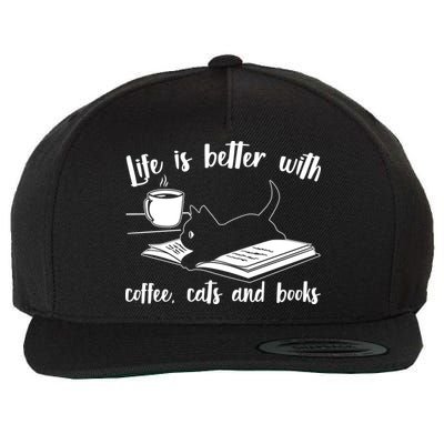 Funny Cute Life Is Better With Coffee Cats And Books Wool Snapback Cap