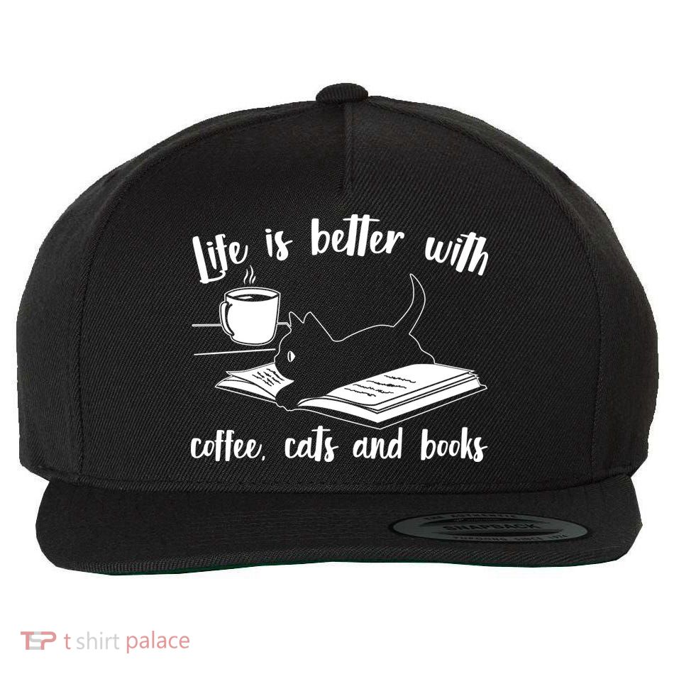 Funny Cute Life Is Better With Coffee Cats And Books Wool Snapback Cap