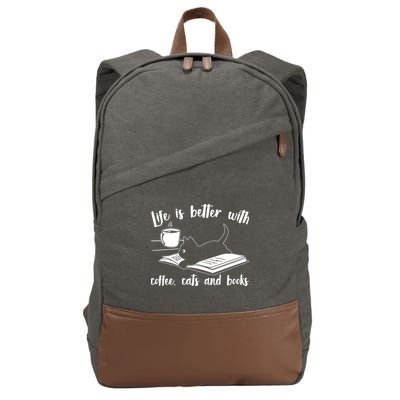 Funny Cute Life Is Better With Coffee Cats And Books Cotton Canvas Backpack