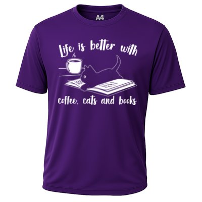 Funny Cute Life Is Better With Coffee Cats And Books Performance Shirt