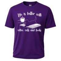 Funny Cute Life Is Better With Coffee Cats And Books Cooling Performance Crew T-Shirt