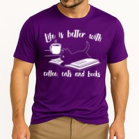 Funny Cute Life Is Better With Coffee Cats And Books Cooling Performance Crew T-Shirt