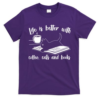 Funny Cute Life Is Better With Coffee Cats And Books T-Shirt